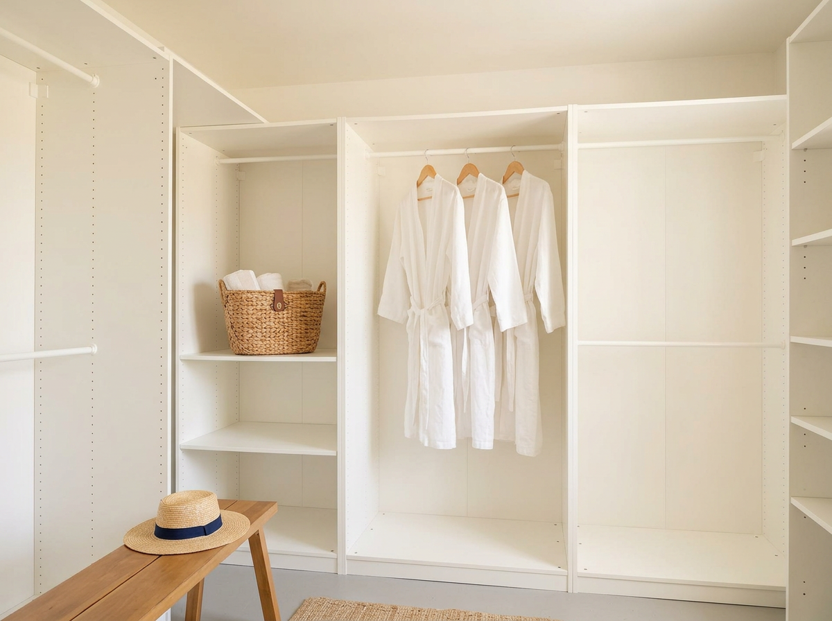 Walk-in closet styled with linen robes