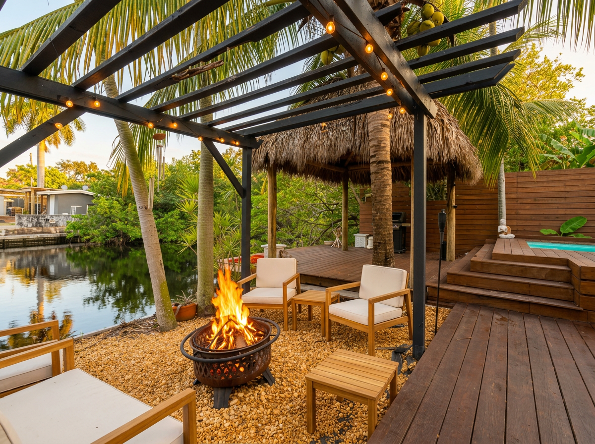 Fire pit lounge at the canal