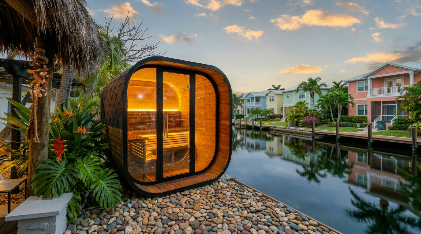 Outdoor cedar sauna